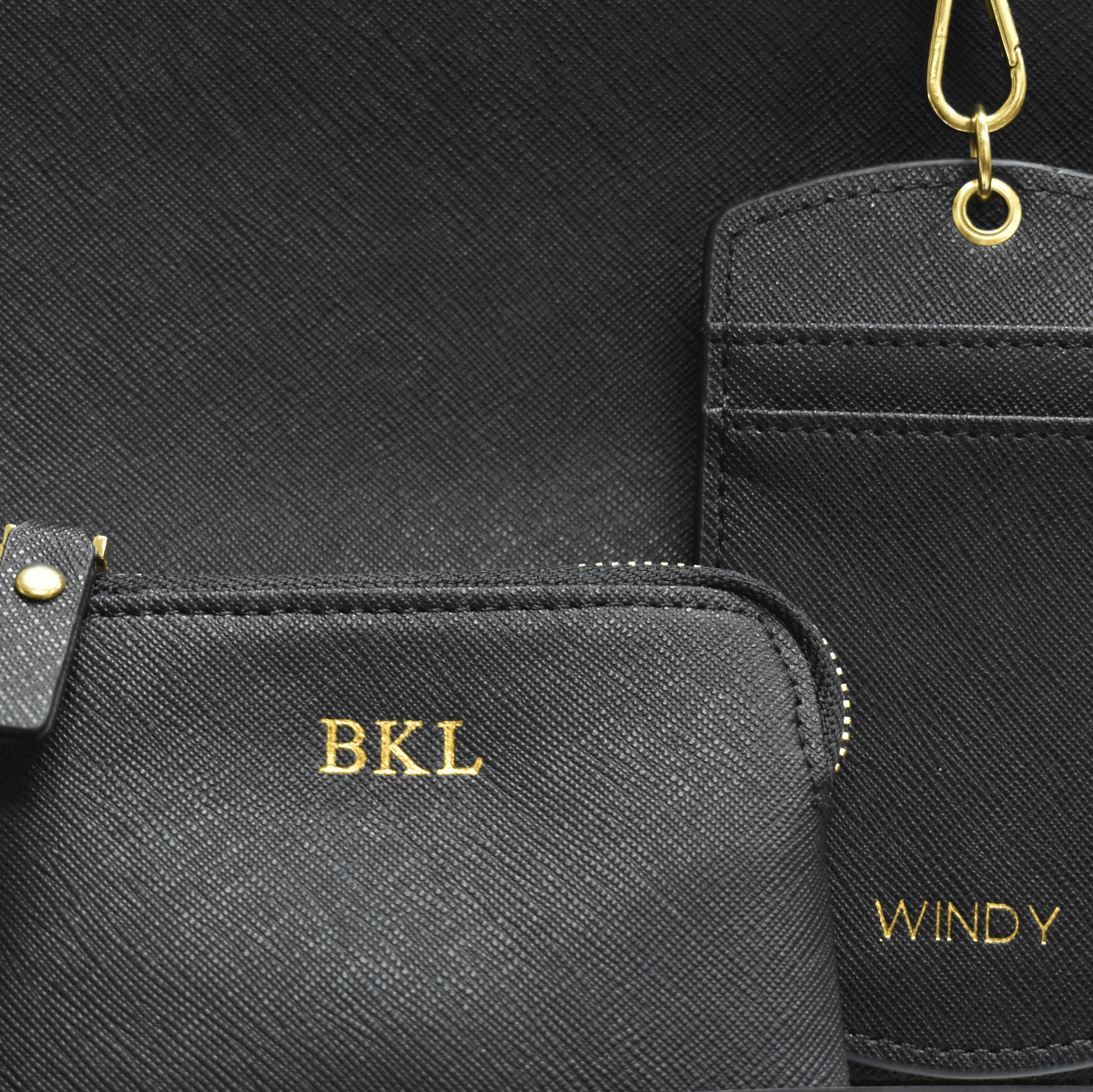 a collection of customised gifts for him, including leather pouches and cardholders