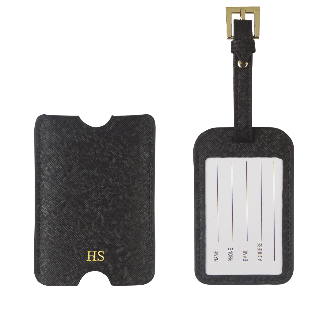 black Saffiano personalised luggage tag