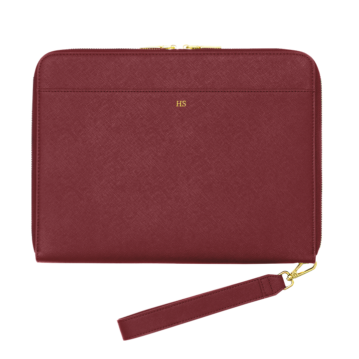 burgundy large Saffiano personalised pouch