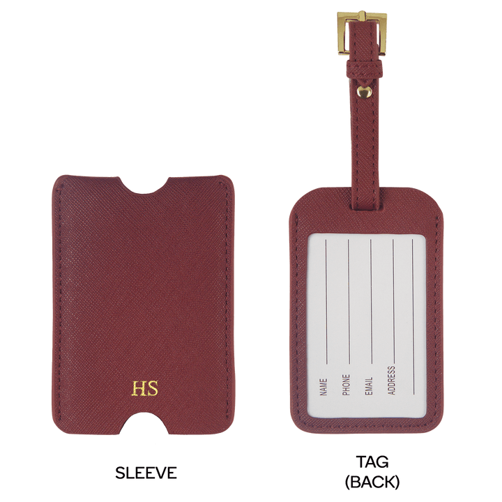 Burgundy - Saffiano Luggage Tag with Sleeve