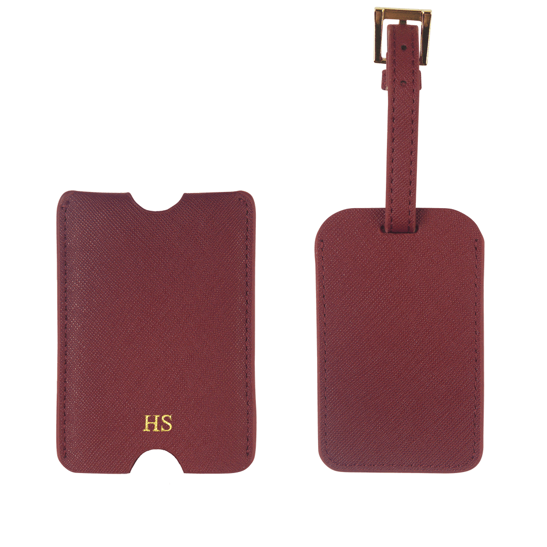 Burgundy - Saffiano Luggage Tag with Sleeve