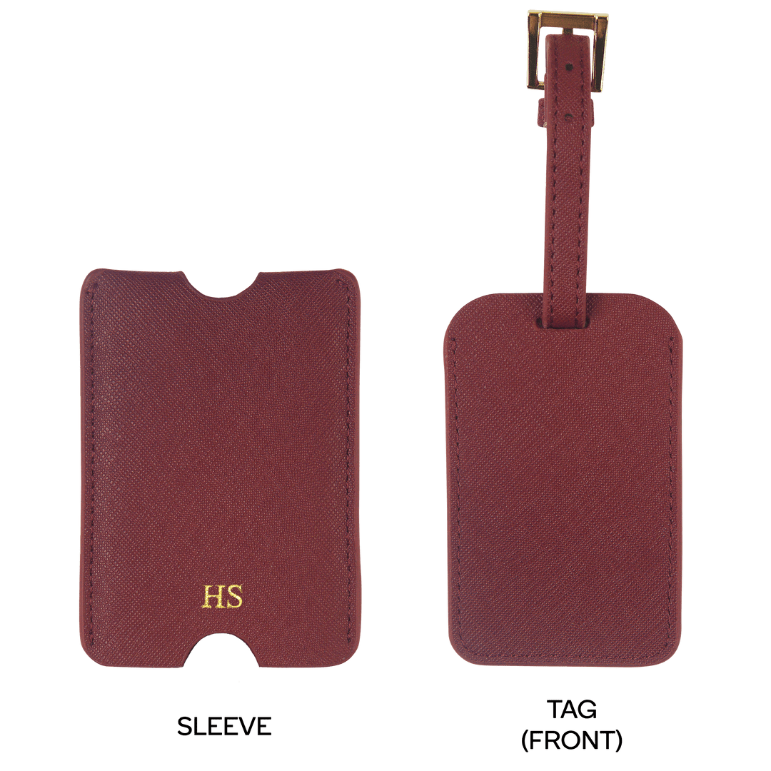Burgundy - Saffiano Luggage Tag with Sleeve