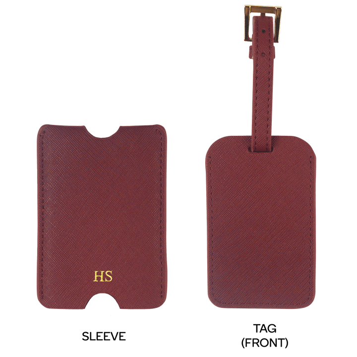 Burgundy - Saffiano Luggage Tag with Sleeve