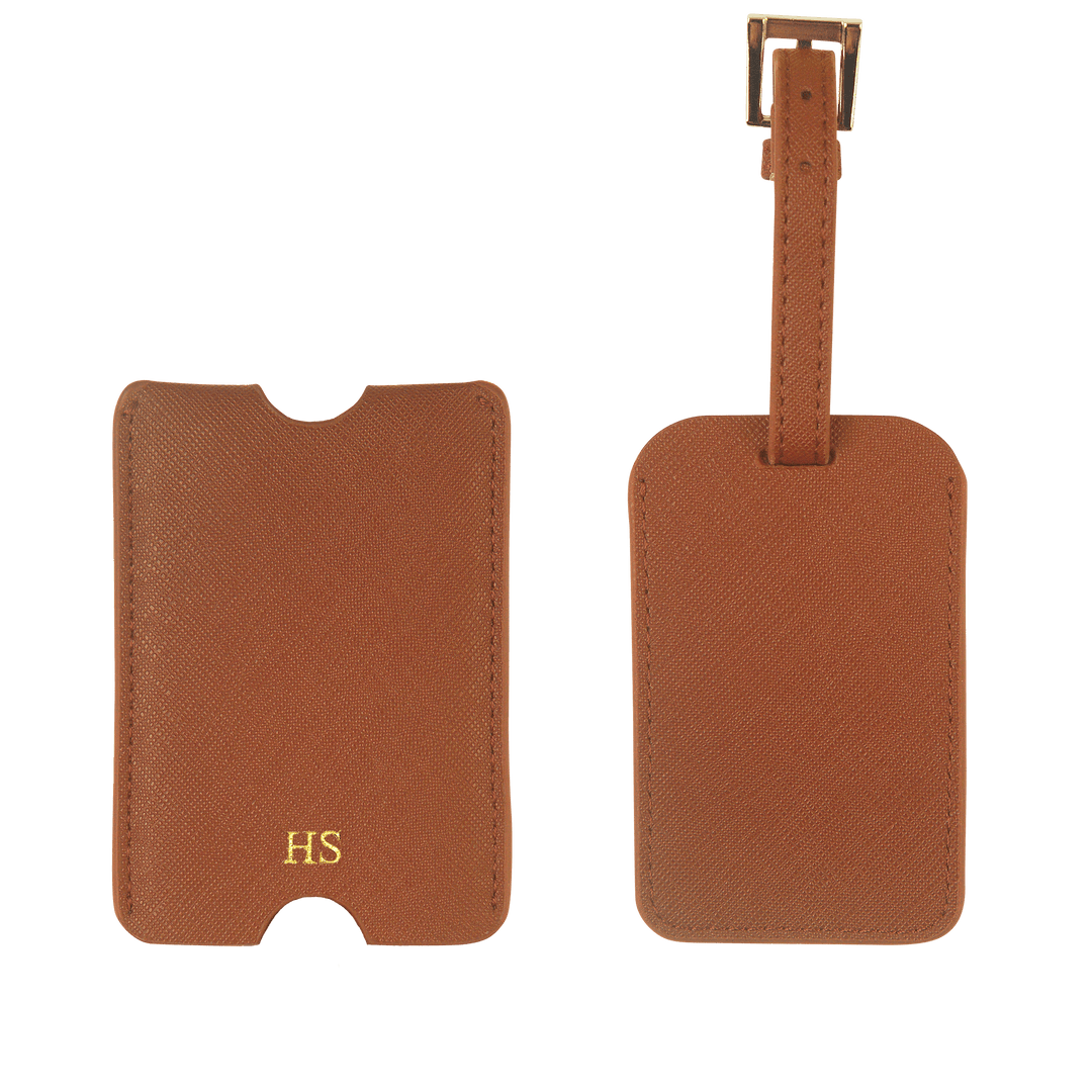 Caramel - Saffiano Luggage Tag with Sleeve