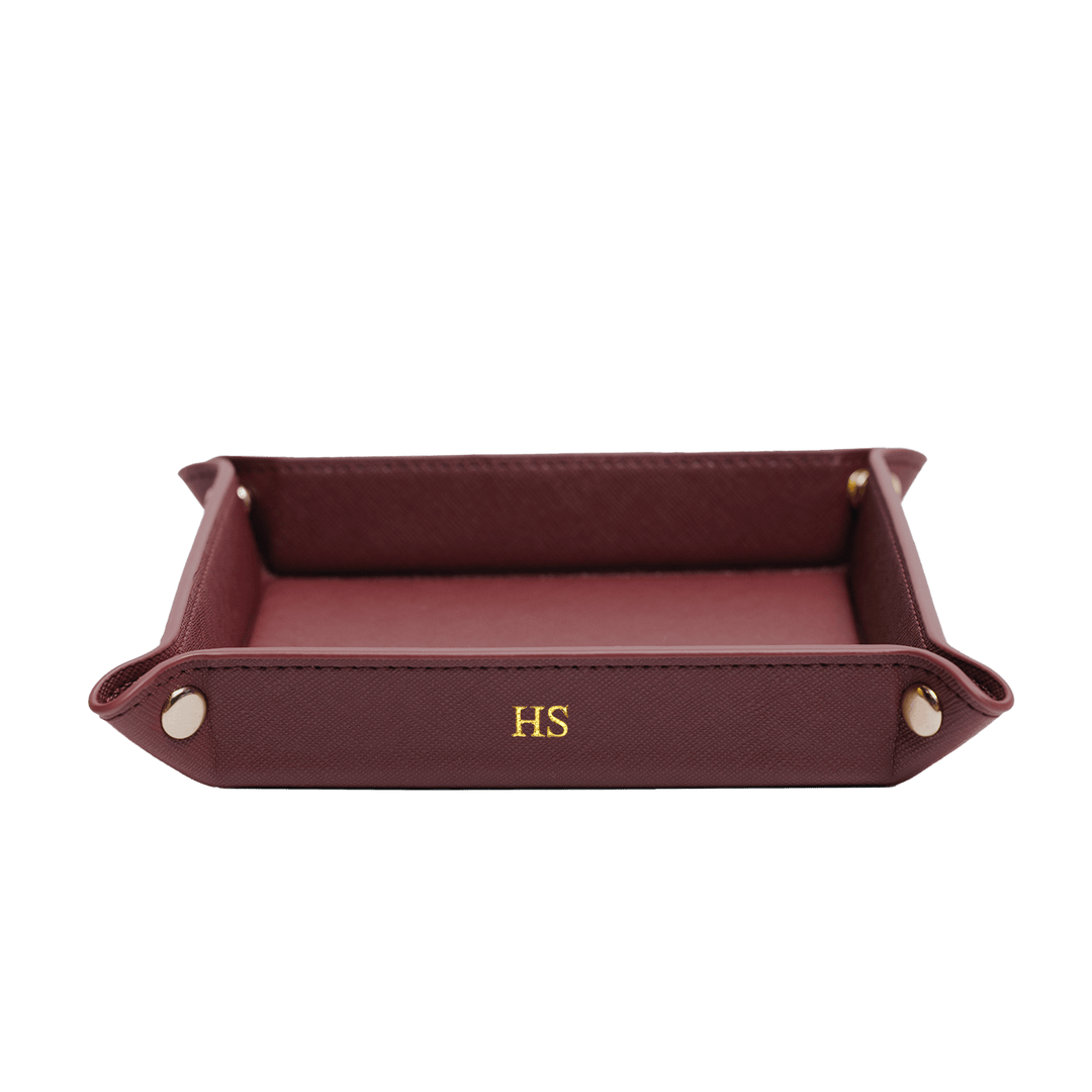 Saffiano Leather Tray - Burgundy