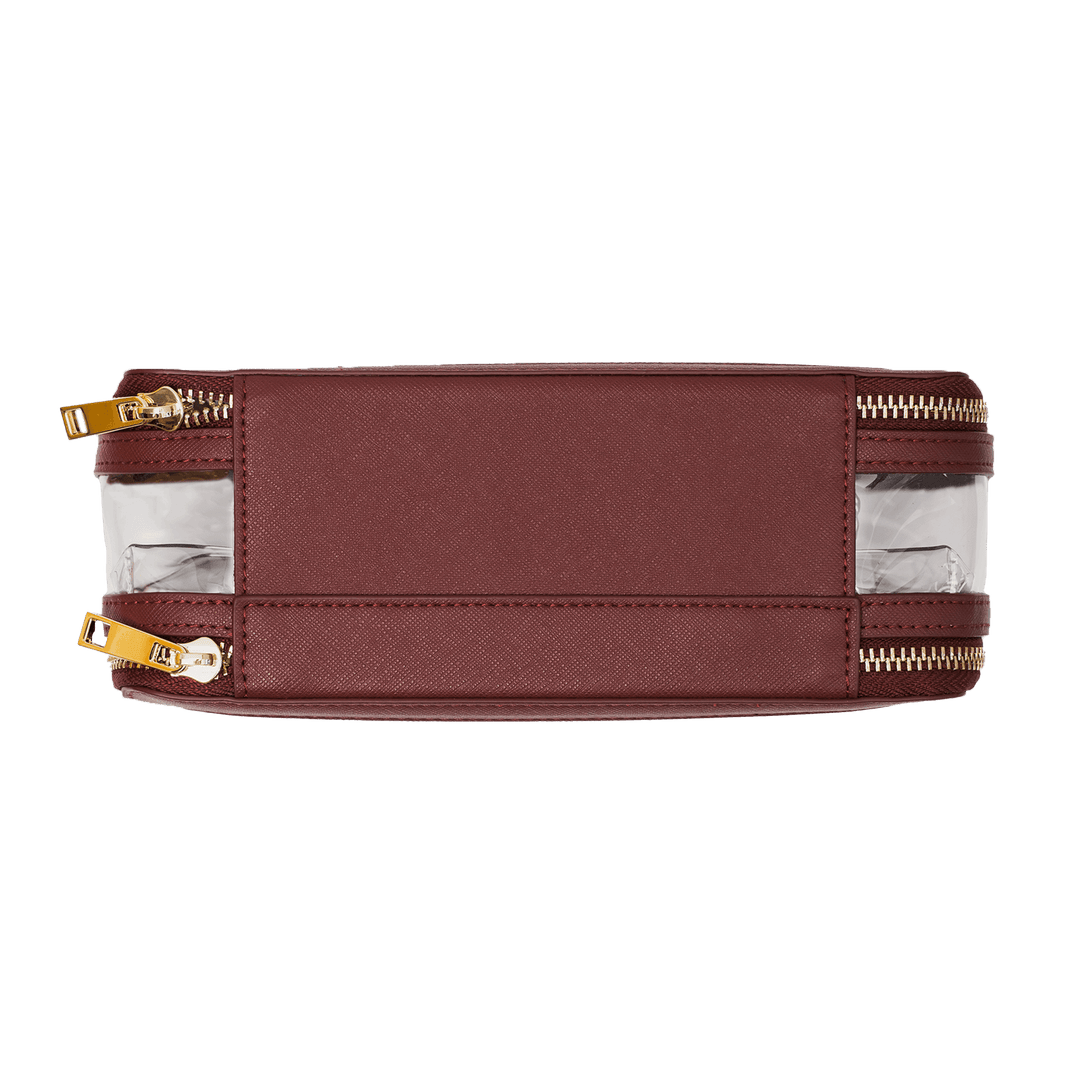 Saffiano Leather Makeup Pouch - Burgundy