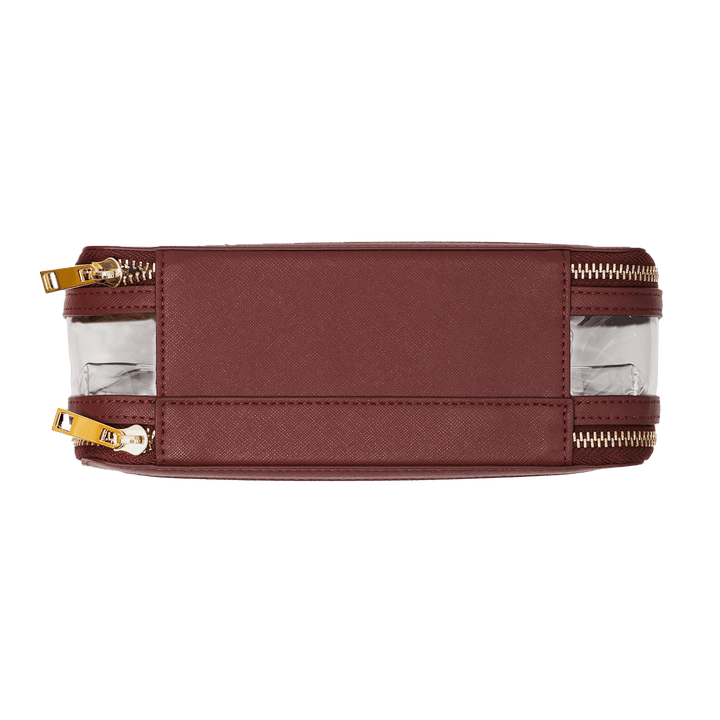 Saffiano Leather Makeup Pouch - Burgundy