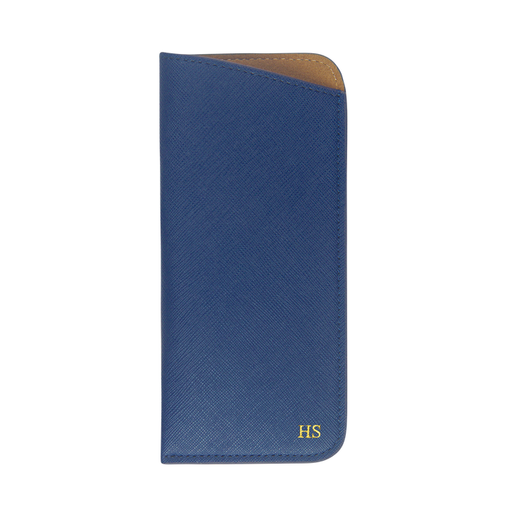 navy Saffiano customisable spectacle pouch