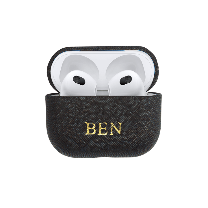 Black - Saffiano AirPods Case Cover [3rd Generation] - THEIMPRINT