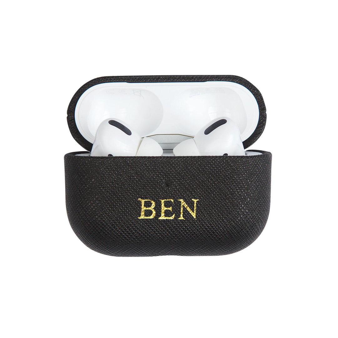 Black - Saffiano AirPods PRO Case Cover [1st Generation] - THEIMPRINT