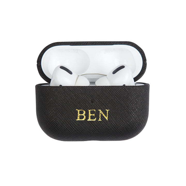 Black - Saffiano AirPods PRO Case Cover [1st Generation] - THEIMPRINT
