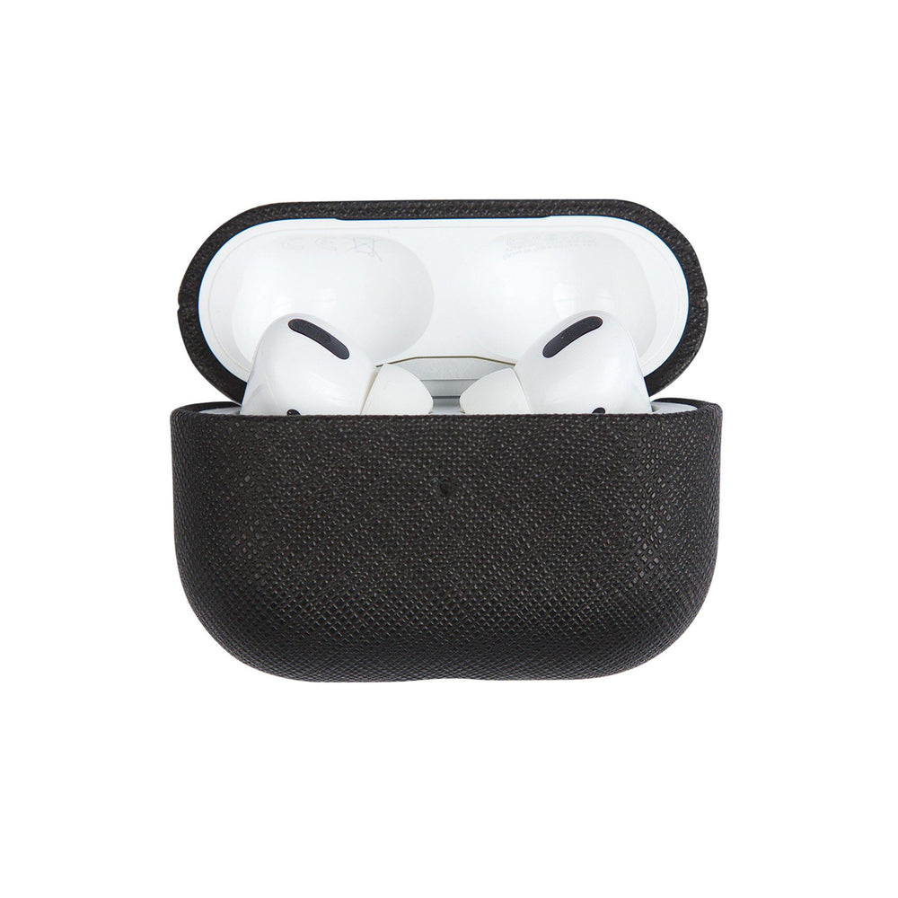 Black - Saffiano AirPods PRO Case Cover [1st Generation] - THEIMPRINT