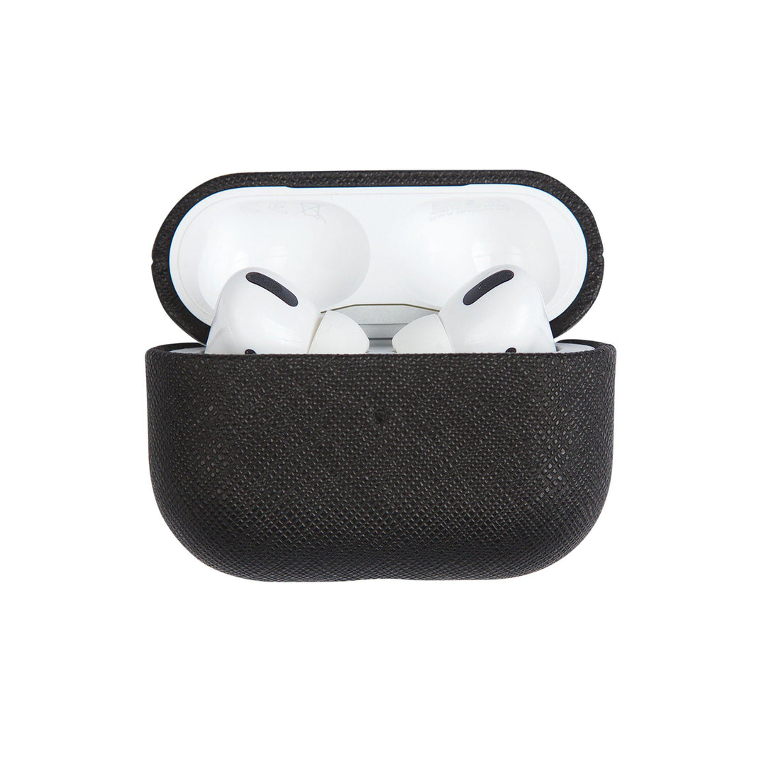 Black - Saffiano AirPods PRO Case Cover [1st Generation] - THEIMPRINT