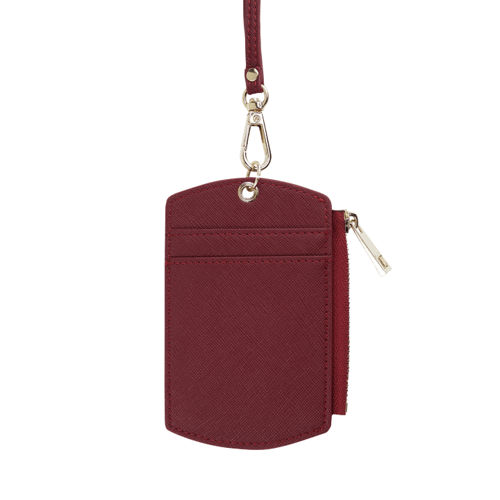 Saffiano ID Cardholder Lanyard with Zip | Burgundy
